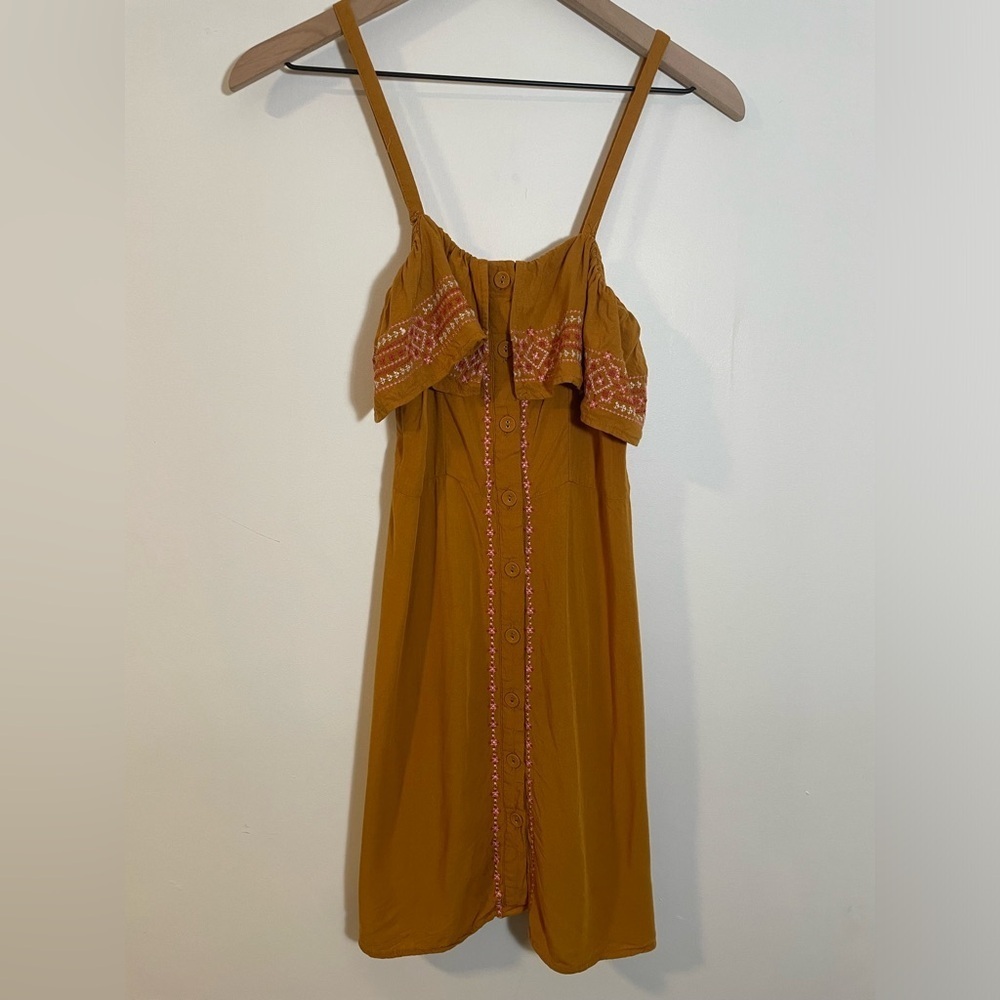 Aeropostale Brownish Orange Blouse Dress Tunic Size S Button Down & Embroidered - Picture 4 of 15